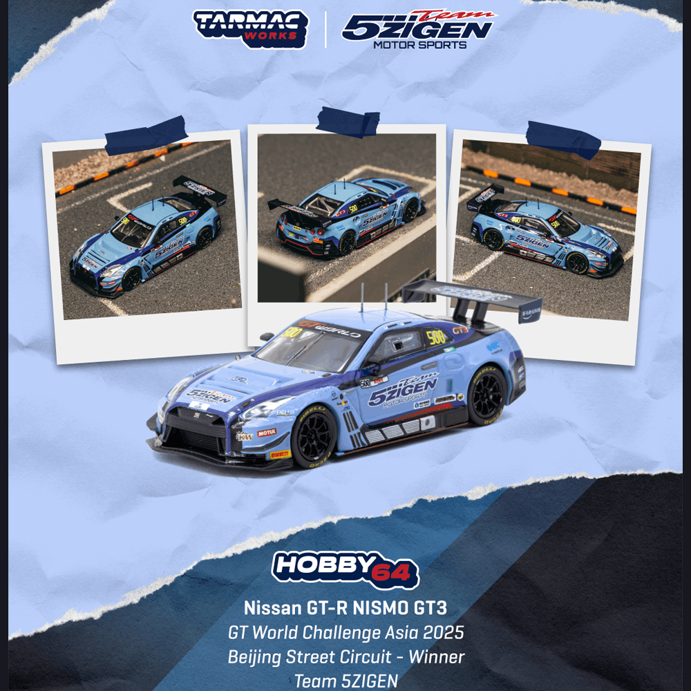 *Pre-Order* Tarmac Works - Nissan GT-R NISMO GT3 GT World Challenge Asia 2025 Beijing Street Circuit - Winner - Hobby64 Series