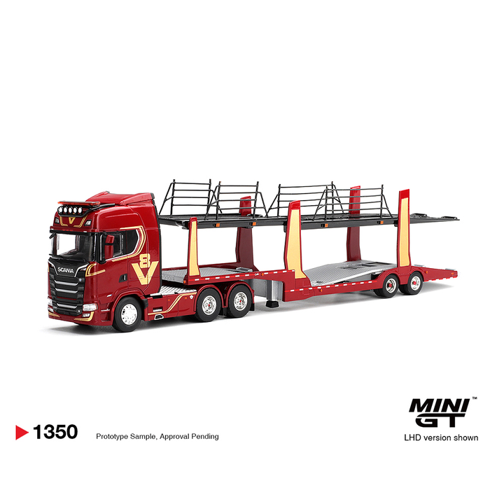 *Pre-Order* Mini GT - Scania 770S A6x4NA Car Transporter V8 50th anniversary + Car transporter – Red – Limited Edition