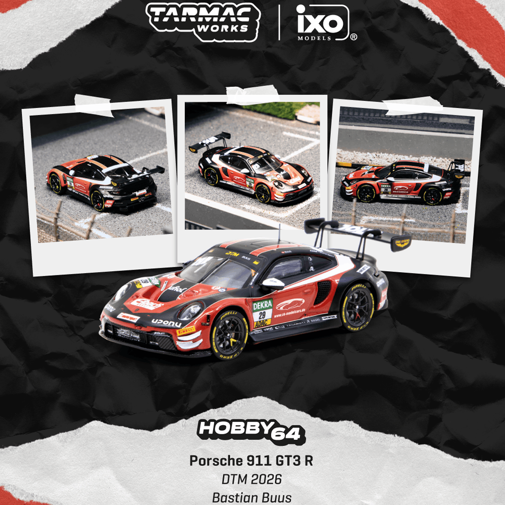 *Pre-Order* Tarmac Works x IXO Models - Porsche 911 GT3 R DTM 2026 Bastian Buus  - Hobby64 Series