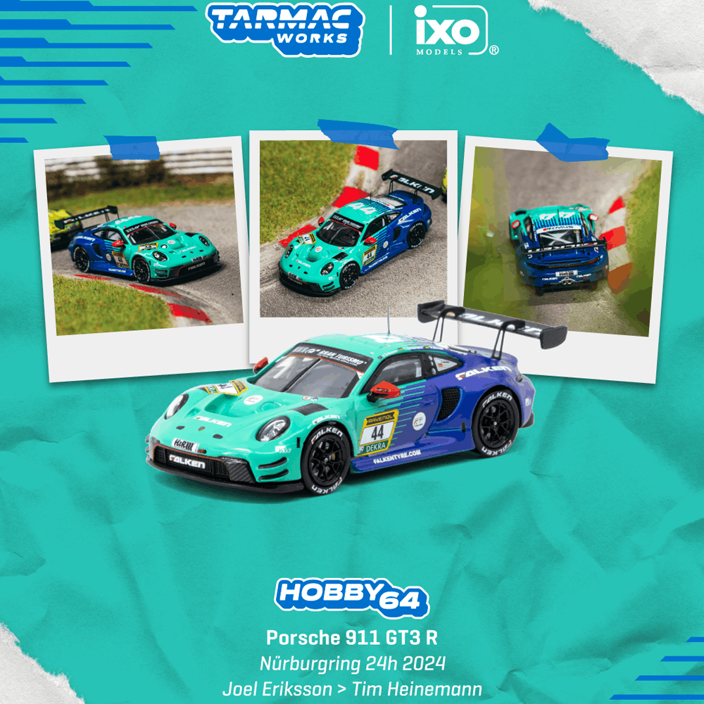 *Pre-Order* Tarmac Works x IXO Model - Porsche 911 GT3 R Nürburgring 24h 2024 - Hobby64 Series