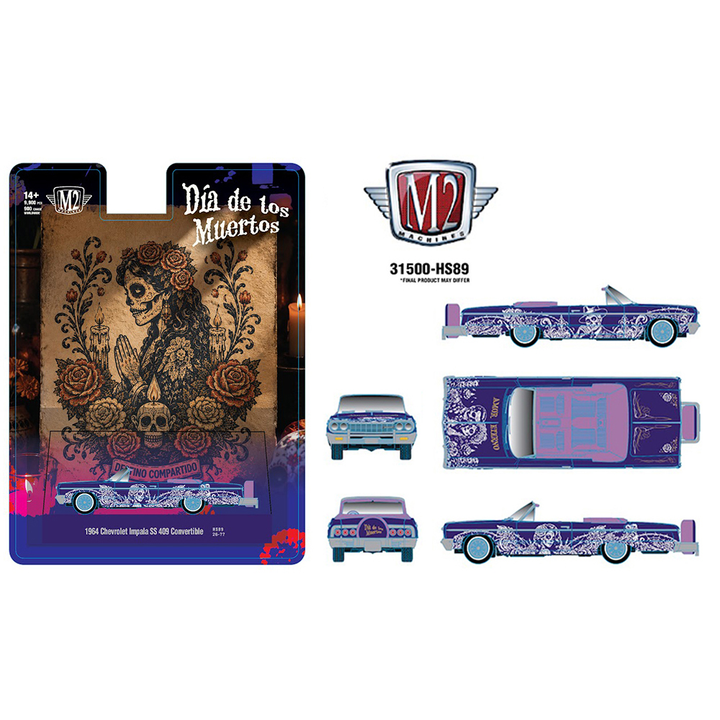 *Pre-Order* M2 Machines - 1964 Chevrolet Impala SS 409 Convertible “Dia De Los Muertos” – Purple – Hobby Exclusive