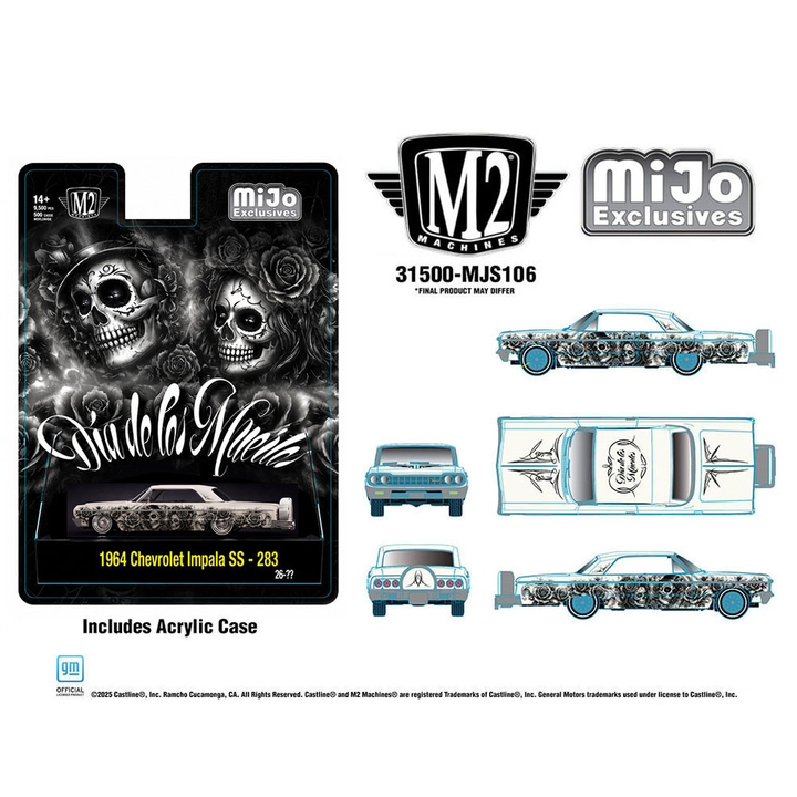 *Pre-Order* M2 Machines - 2026 “Dias De Los Muertos” 1964 Chevrolet Impala SS Hard Top Lowriders – Pearl White – Mijo Exclusives