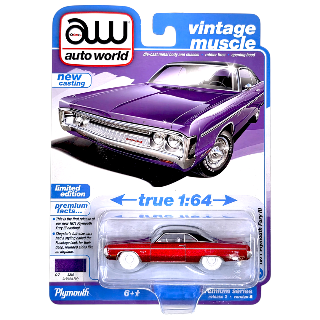 Auto World - 1971 Plymouth Fury III - 2025 Vintage Muscle Series *Ultra Red Chase* - Top CollectiblesDiecastAuto World