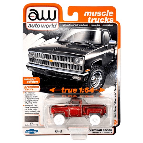 Auto World - 1981 Chevy Silverado Stepside - 2025 Muscle Trucks Series *Ultra Red Chase* - Top CollectiblesDiecastAuto World