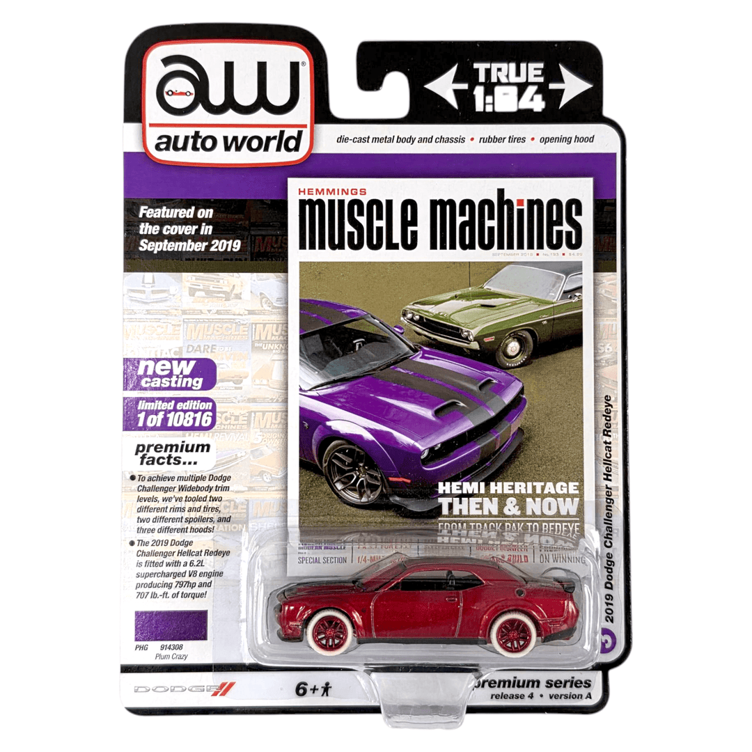 Auto World - 2019 Dodge Challenger Hellcat Redeye - 2020 Hemmings Series *Ultra Red Chase* - Top CollectiblesDiecastAuto World