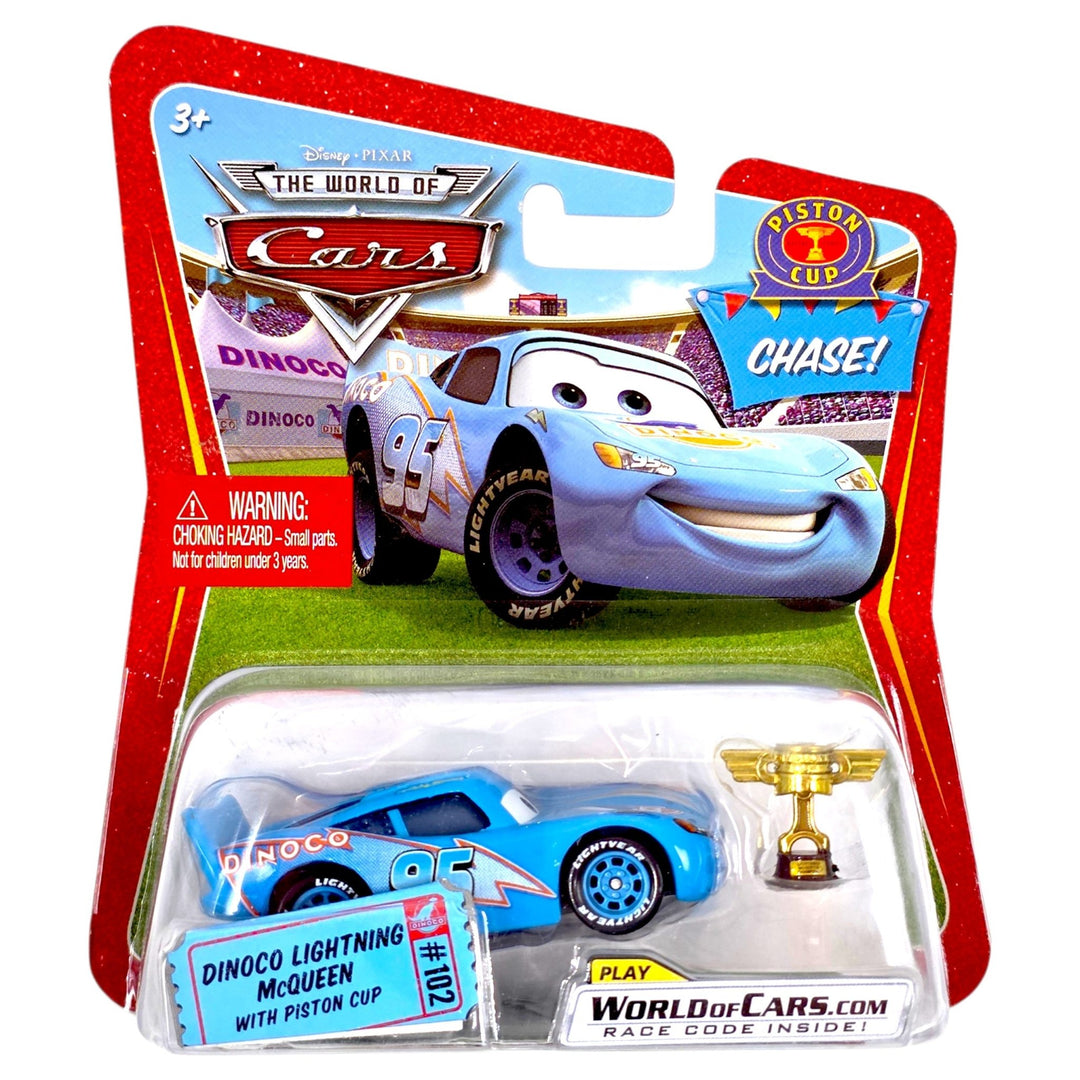 Disney Pixar - Dinoco Lightning McQueen with Piston Cup - 2009 The World of Cars Piston Cup Series *Chase - US Card Variation* - Top CollectiblesDiecastDisney Pixar