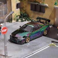 Fuji - Nissan Skyline R34 - Green Purple Magic - Top CollectiblesDiecastFuji