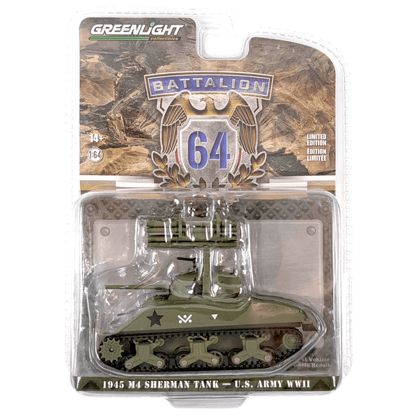 Greenlight - 1945 M4 Sherman Tank - U.S. Army WWII - 2022 Battalion 64 Series - Top CollectiblesDiecastGreenlight