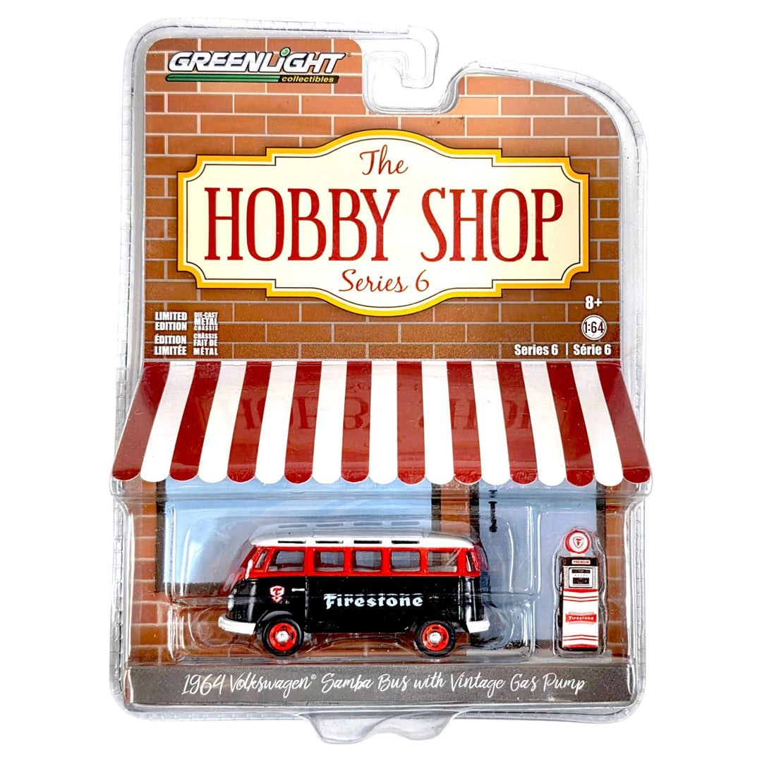 Greenlight - 1964 Volkswagen Samba Bus with Vintage Gas Pump - 2019 Hobby Shop Series - Top CollectiblesDiecastGreenlight