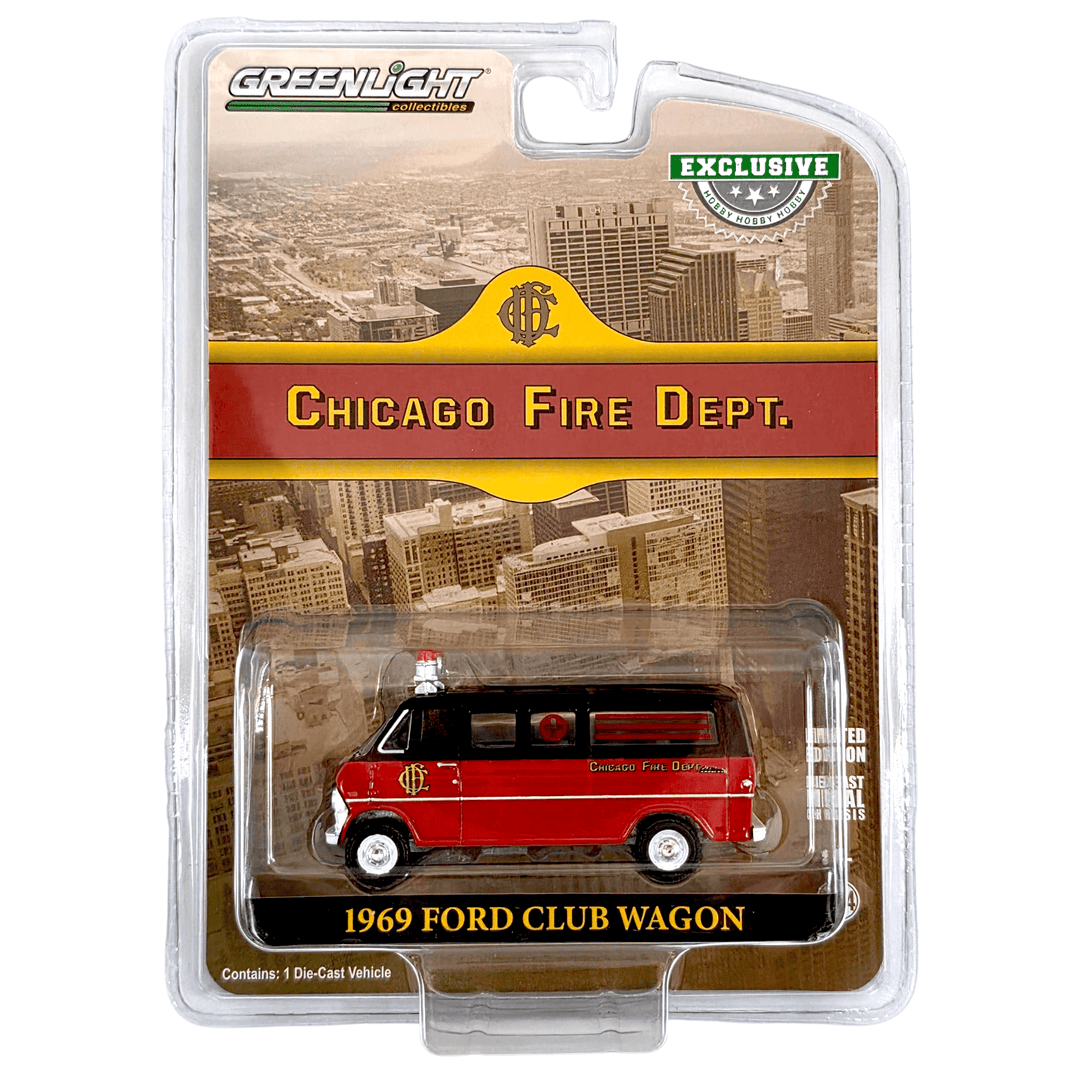 Greenlight - 1969 Ford Club Wagon Ambulance - Chicago Fire Department - 2021 *Hobby Exclusive* - Top CollectiblesDiecastGreenlight