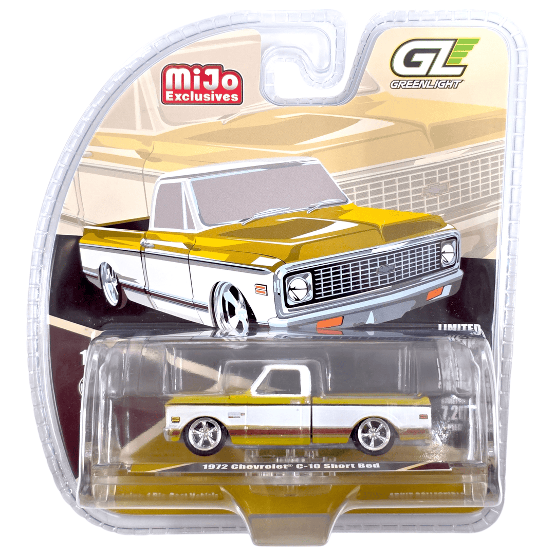 Greenlight - 1972 Chevrolet C - 10 Short Bed Custom – Mustard Yellow with White Two - Tone – Mijo Exclusives - Top CollectiblesDiecastGreenlight
