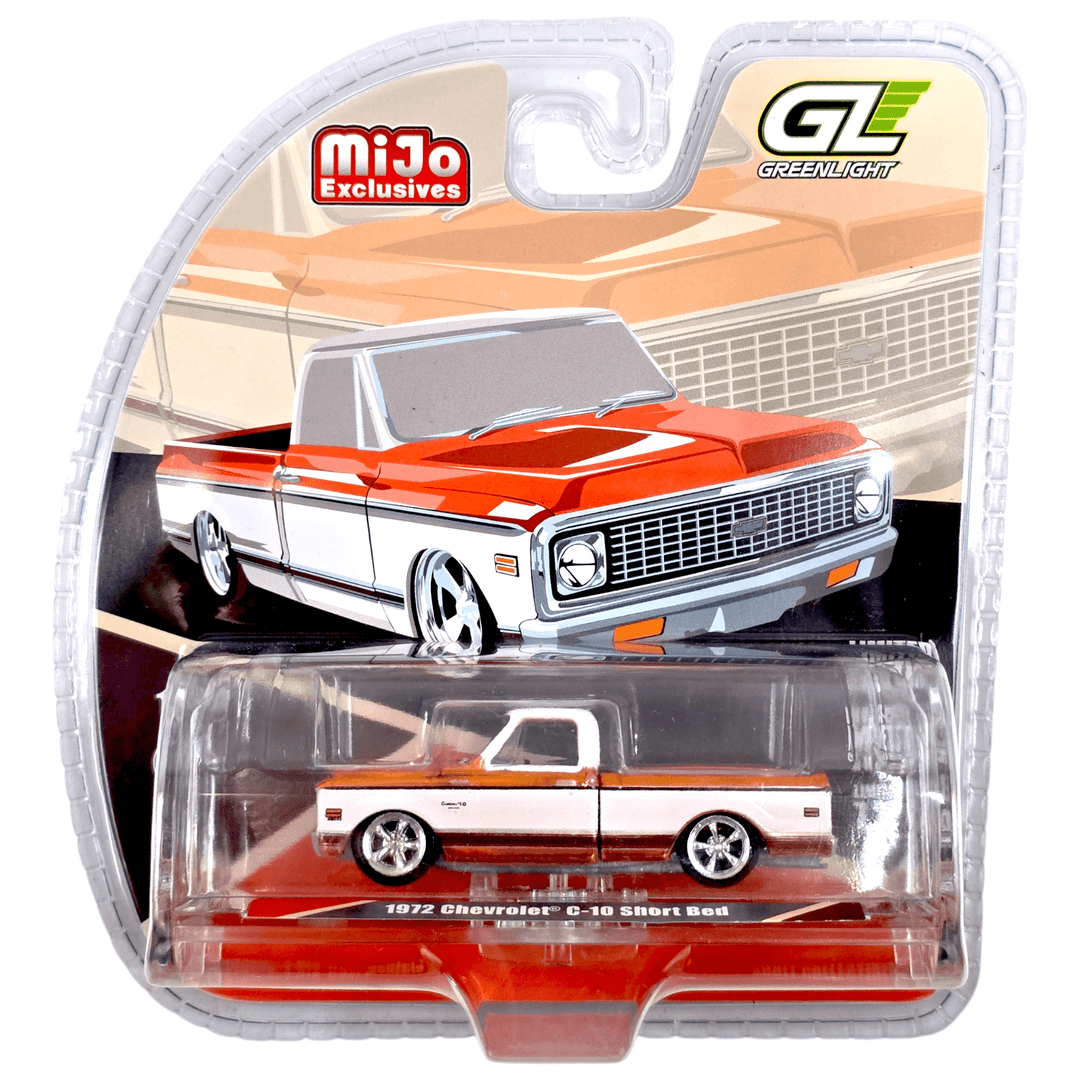 Greenlight - 1972 Chevrolet C - 10 Short Bed Custom – Orange with White Two - Tone – Mijo Exclusives *Chase* - Top CollectiblesDiecastGreenlight