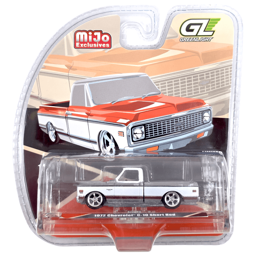 Greenlight - 1972 Chevrolet C - 10 Short Bed Custom – Orange with White Two - Tone – Mijo Exclusives *Raw Chase* - Top CollectiblesDiecastGreenlight