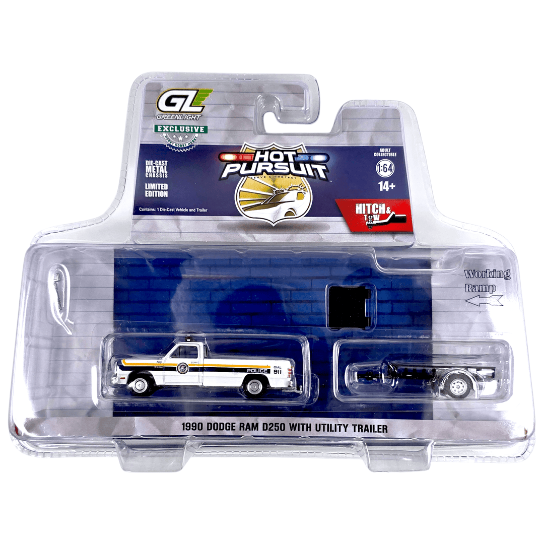 Greenlight - 1990 Dodge Ram D250 With Utility Trailer - 2025 Hitch & Tow Series - Top CollectiblesDiecastGreenlight