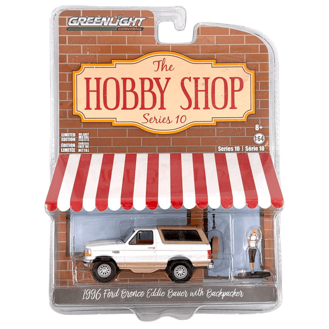 Greenlight - 1996 Ford Bronco Eddie Bauer with Backpacker - 2020 Hobby Shop Series - Top CollectiblesDiecastGreenlight