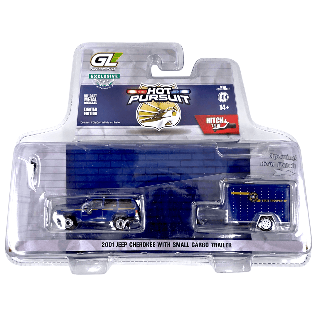 Greenlight - 2001 Jeep Cherokee With Small Cargo Trailer - 2025 Hitch & Tow Series - Top CollectiblesToy CarsGreenlight
