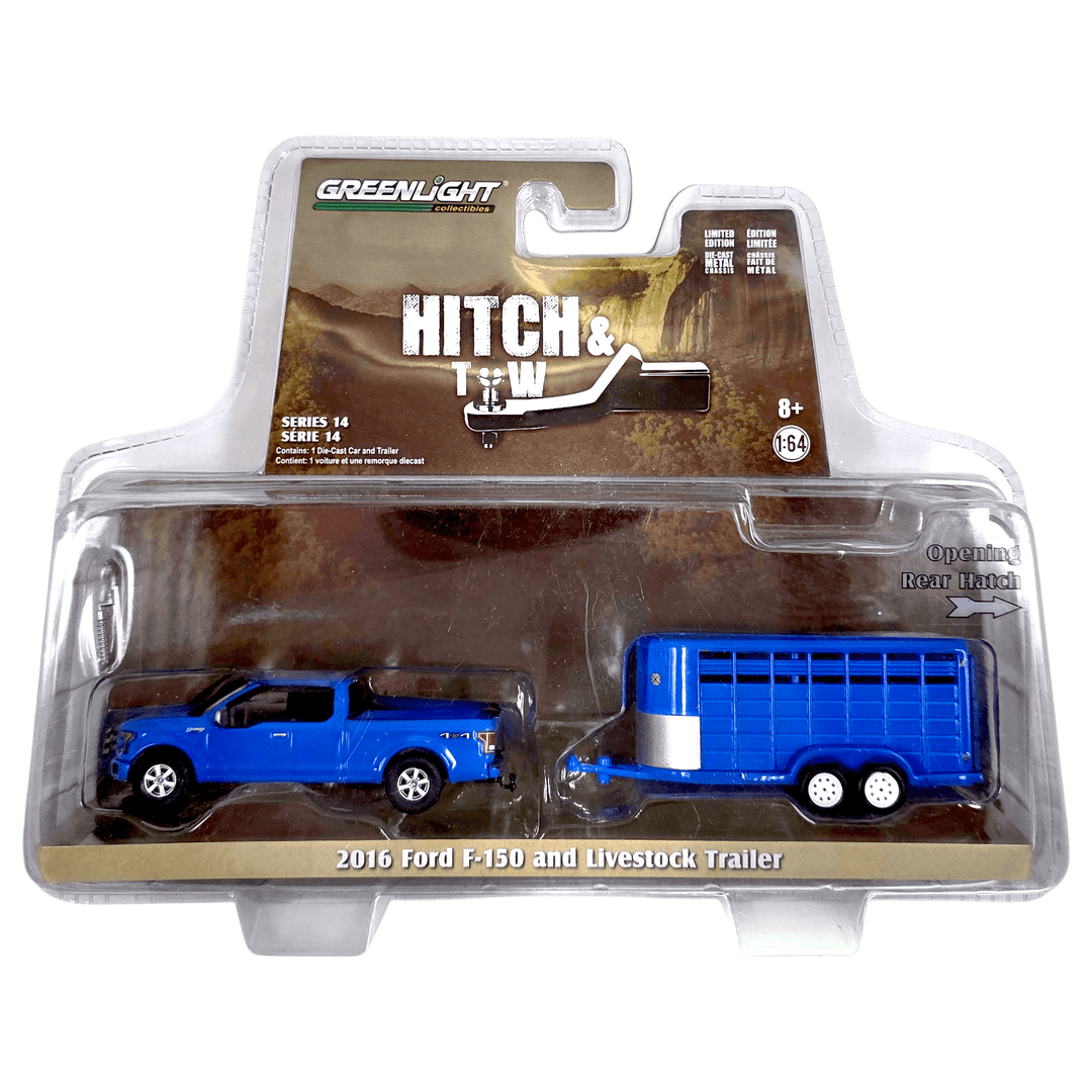 Greenlight - 2016 Ford F - 150 and Livestock Trailer - 2018 Hitch & Tow Series - Top CollectiblesDiecastGreenlight