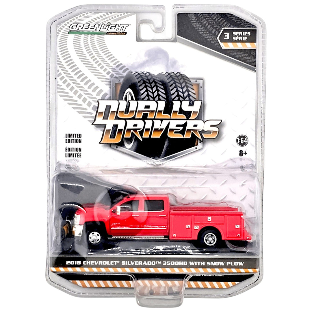 Greenlight - 2018 Chevrolet Silverado 3500HD with Snow Plow - 2020 Dually Drivers Series - Top CollectiblesDiecastGreenlight