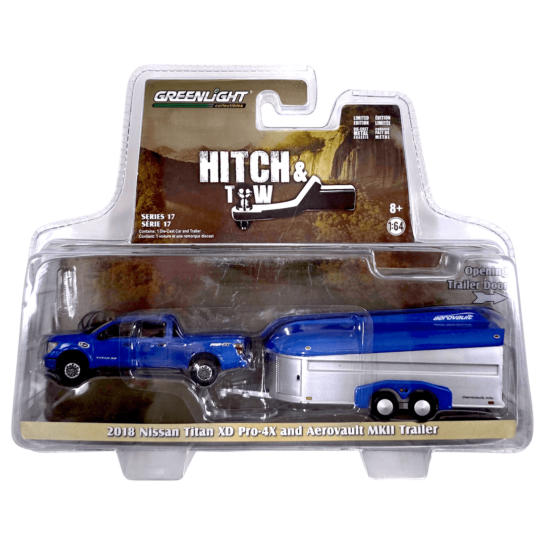 Greenlight - 2018 Nissan Titan XD Pro - 4X &amp; Aerovault MKII Trailer - 2020 Hitch &amp; Tow Series - Top CollectiblesDiecastGreenlight