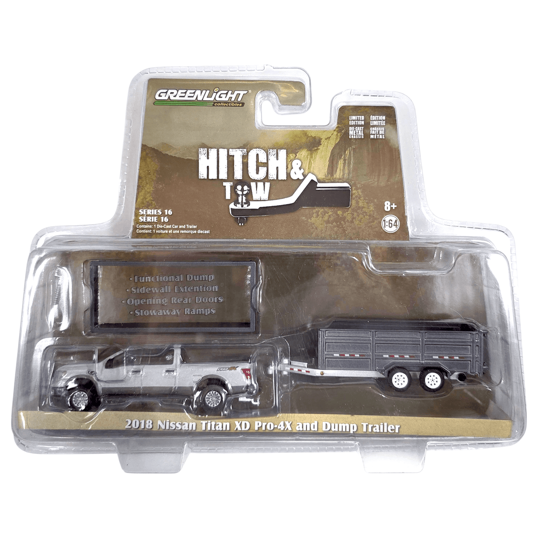 Greenlight - 2018 Nissan Titan XD Pro - 4X & Dump Trailer - 2020 Hitch & Tow Series - Top CollectiblesDiecastGreenlight