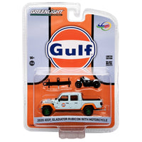 Greenlight - 2020 Jeep Gladiator Rubicon With Indian Motorcycle - Gulf Livery *EMS Indonesia Exclusive - Chase* - Top CollectiblesDiecastGreenlight