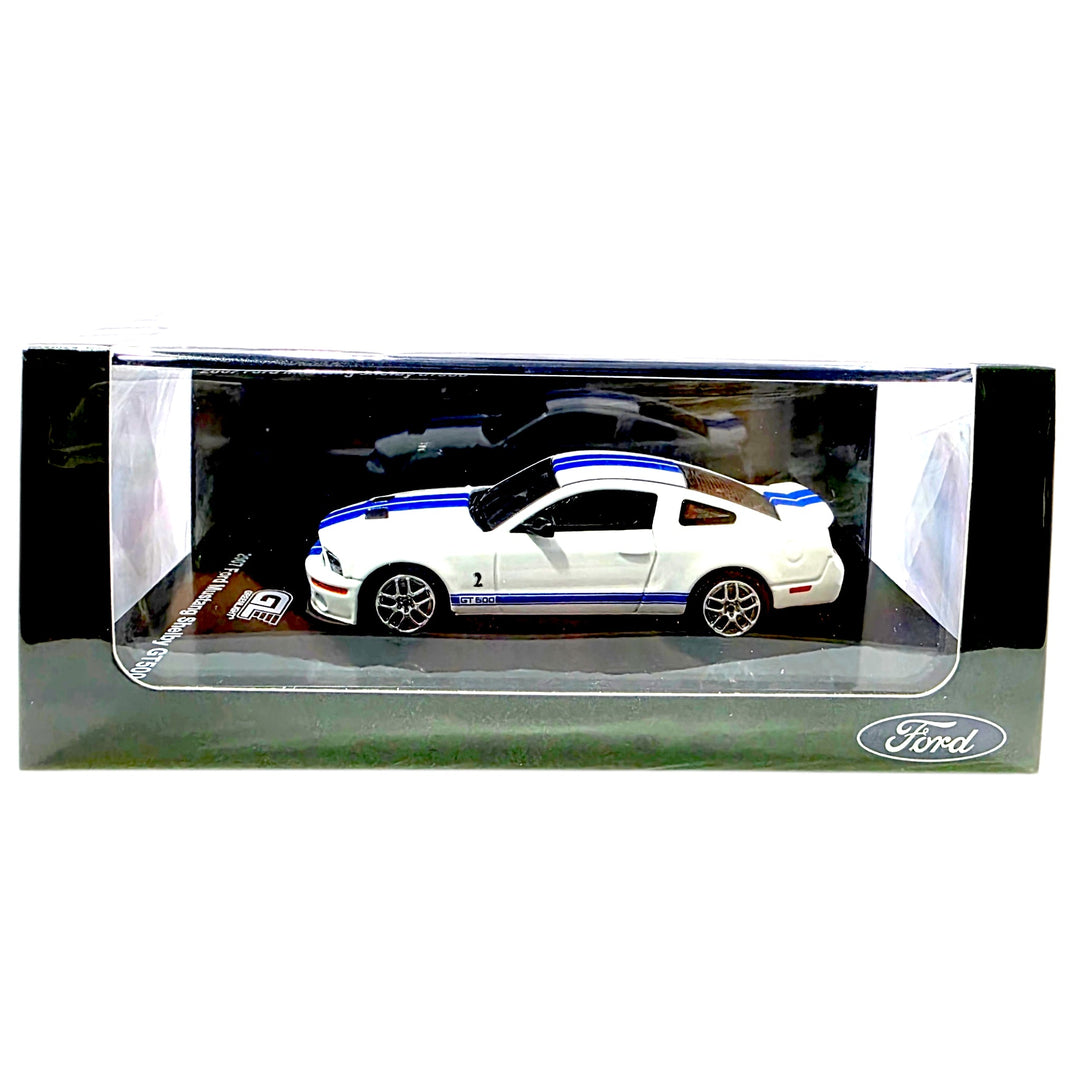 Greenlight x MotorHelix - 2007 Ford Mustang Shelby GT500 - White w/ Blue Stripes - Top CollectiblesDiecastGreenlight