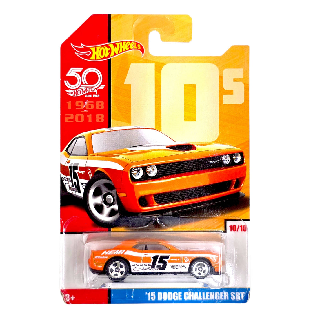 Hot Wheels - '15 Dodge Challenger SRT - 2018 50th Anniversary Throwback Series - Top CollectiblesDiecastHot Wheels
