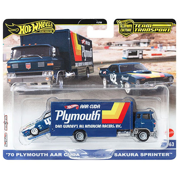 Hot Wheels - '70 Plymouth AAR Cuda & Sakura Sprinter - 2024 Team Transport Series - Top CollectiblesDiecastHot Wheels