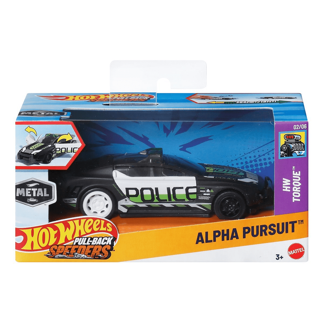 Hot Wheels - Alpha Pursuit - 2025 Pull - Back Speeders Series *1/43 Scale* - Top CollectiblesDiecastHot Wheels