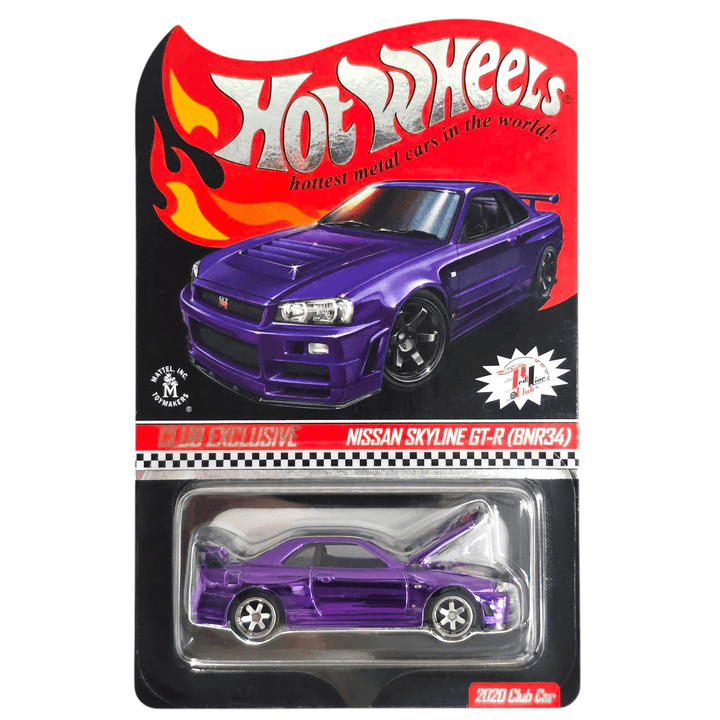 Hot Wheels - Nissan Skyline GT - R (BNR34) w/ Patch &amp; Button - 2020 *Red Line Club Exclusive* - Top CollectiblesDiecastHot Wheels