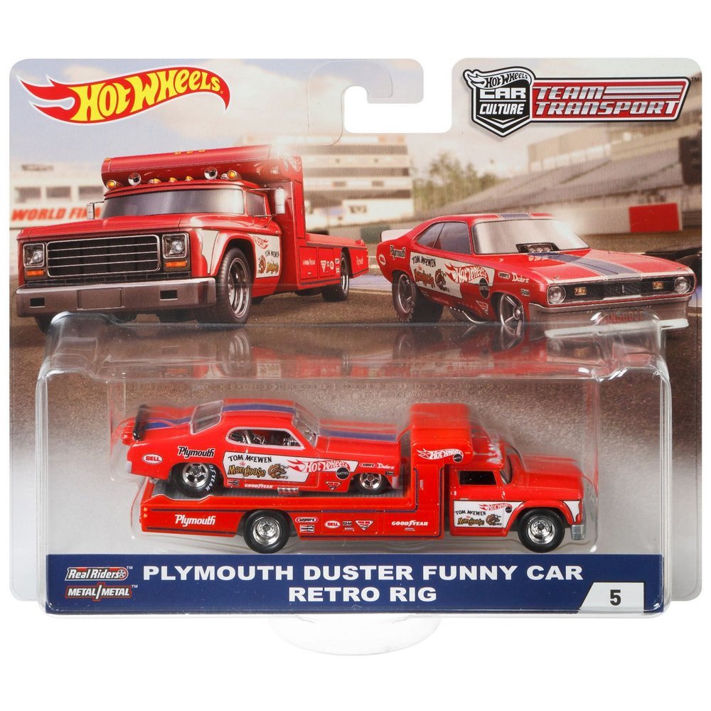 Hot Wheels - Plymouth Duster Funny Car &amp; Retro Rig - 2018 Team Transport Series - Top CollectiblesDiecastHot Wheels