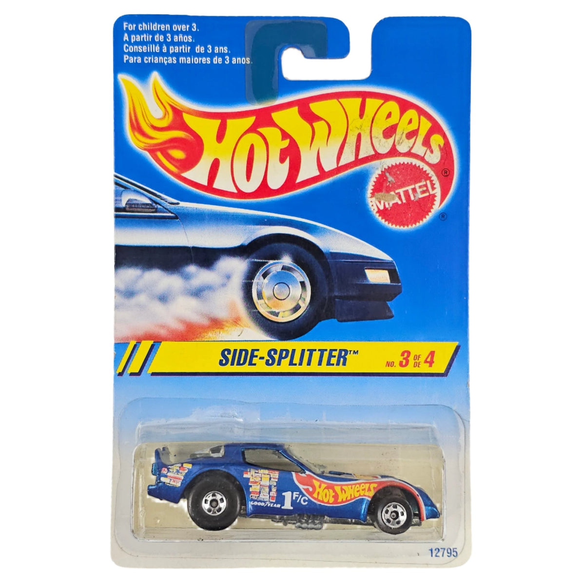 Hot Wheels Side Splitter Die-Cast Car – Yellow #98 Crazed Clowns Design, 1:64 Scale Toy Car