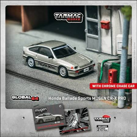 Tarmac Works - HONDA Ballade Sports MUGEN CR-X PRO Silver Model Car + Trading Cards Combo Set - Global64 Series
