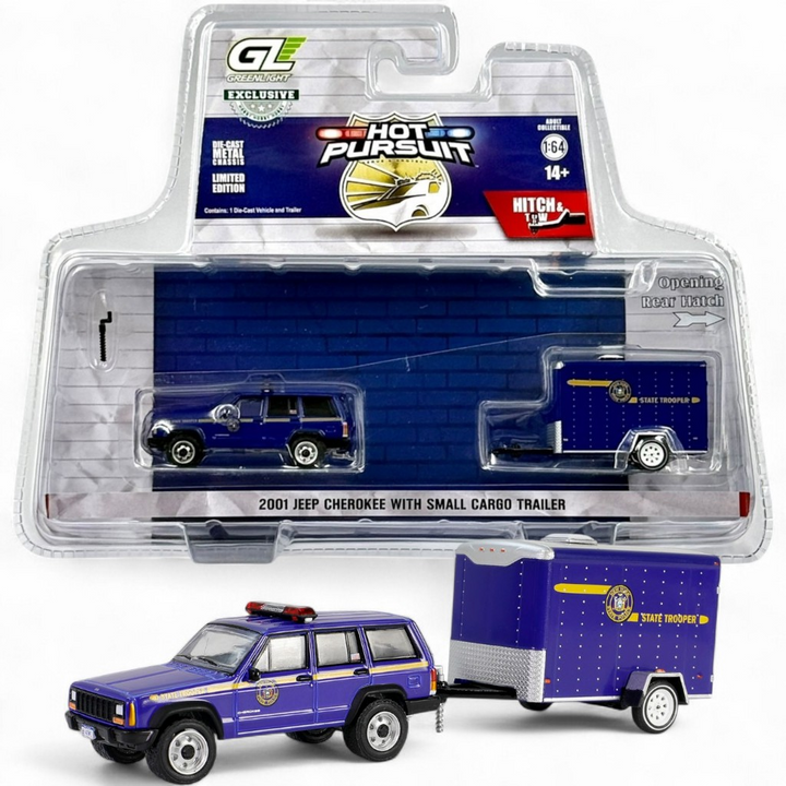 Greenlight - 2001 Jeep Cherokee With Small Cargo Trailer - 2025 Hitch &amp; Tow Series