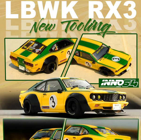 INNO64 - Mazda RX - 3 LBWK - Yellow - Top CollectiblesDiecastINNO64