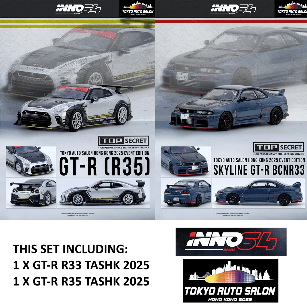 INNO64 - Nissan GT - R (R35) & Skyline GT - R BCNR33 Top Secret 2 - Car Set *Tokyo Auto Salon Hong Kong 2025 Exclusive Models* - Top CollectiblesDiecastINNO64