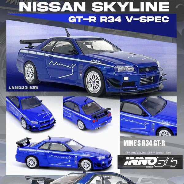 INNO64 - Nissan Skyline GT - R (R34) Tuned by Mine's - Blue *Pre - Order* - Top CollectiblesDiecastINNO64