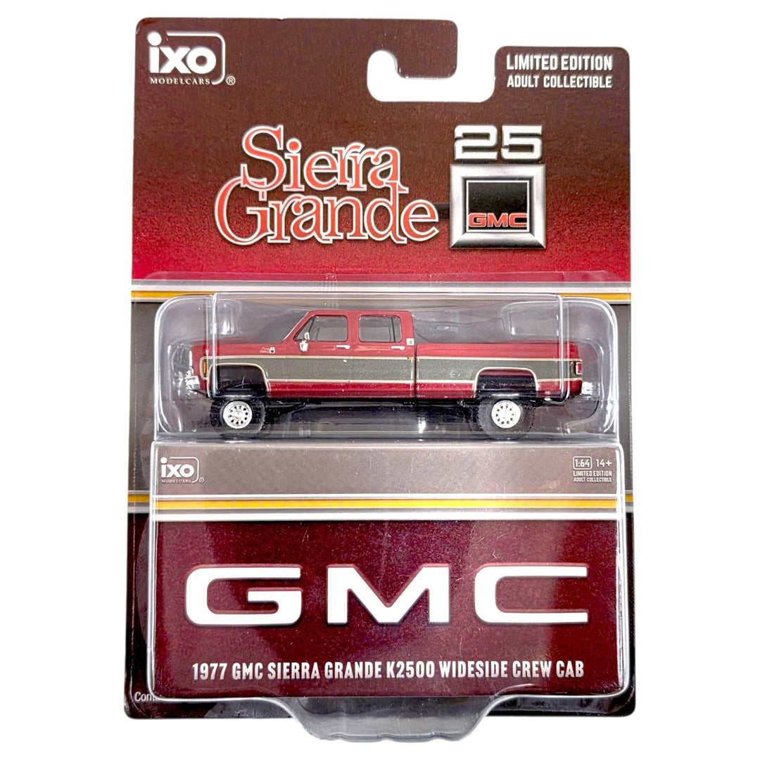 IXO Models - 1977 GMC Sierra Grande K2500 Crew Cab Wideside – Dark Red Metallic and Silver Special Two-Tone – Lifted – Limited Edition - Top CollectiblesDiecastIXO Models