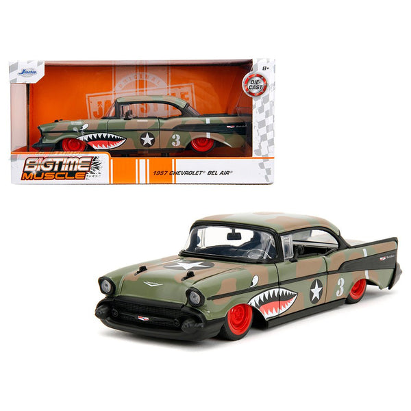 Jada Toys - 1957 Chevrolet Bel Air - Green Camo - 2023 Bigtime Muscle Series *1/24 Scale* - Top CollectiblesDiecastJada Toys