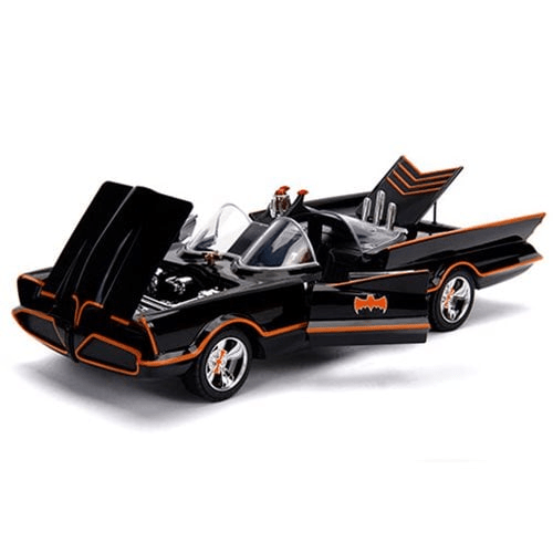 Jada Toys - Batman 1966 TV Series Batmobile with Lights &amp; 3 - Inch Batman and Robin Figures - Hollywood Rides Series *1/18 Scale* - Top CollectiblesDiecastJada Toys