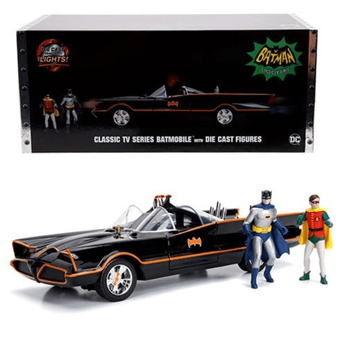 Jada Toys - Batman 1966 TV Series Batmobile with Lights &amp; 3 - Inch Batman and Robin Figures - Hollywood Rides Series *1/18 Scale* - Top CollectiblesDiecastJada Toys