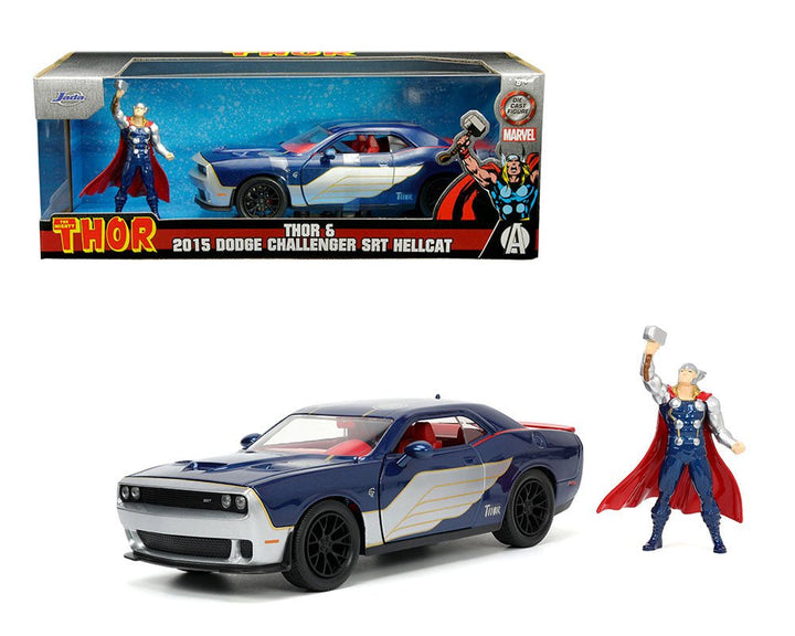 Jada Toys - Thor &amp; 2015 Dodge Challenger SRT Hellcat - 2022 Marvel Series *1/24 Scale* - Top CollectiblesDiecastJada Toys