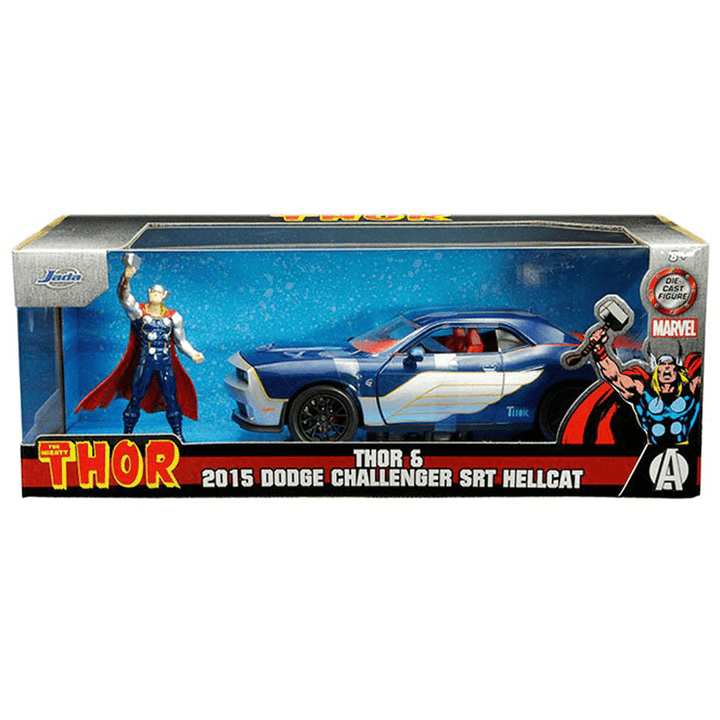 Jada Toys - Thor &amp; 2015 Dodge Challenger SRT Hellcat - 2022 Marvel Series *1/24 Scale* - Top CollectiblesDiecastJada Toys
