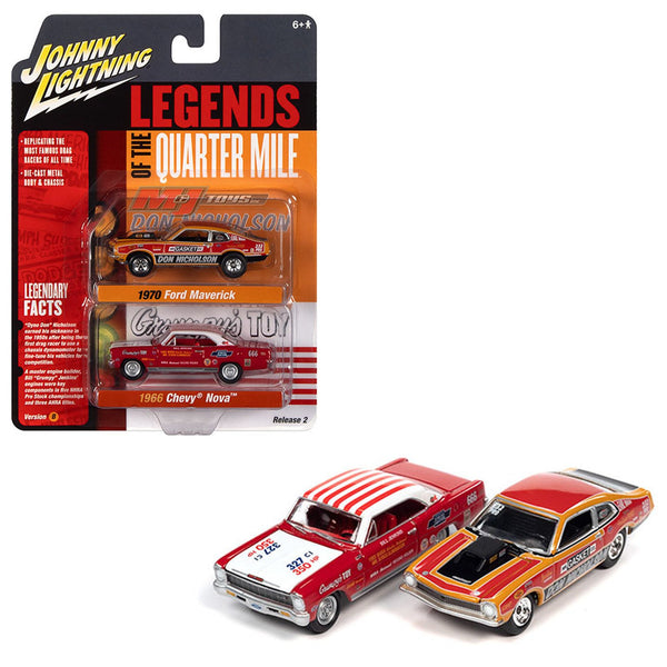 Johnny Lightning - 1970 Ford Maverick & 1966 Chevy Nova - 2022 Legends of the Quarter Mile 2 - Pack - Top CollectiblesDiecastJohnny Lightning