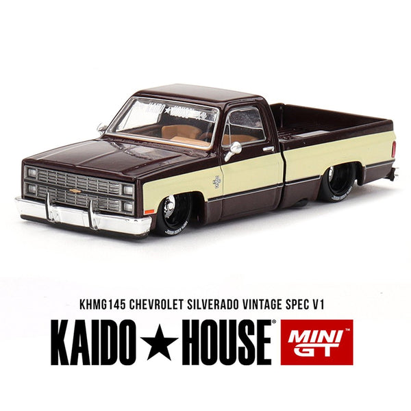 Kaido House x Mini GT - Chevrolet Silverado KAIDO Vintage Spec V1 – Two - Tone Brown Cream *Sealed, Possibility of a Chase - Pre - Order* - Top CollectiblesDiecastMini GT