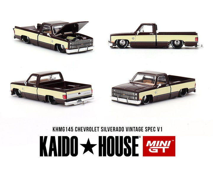 Kaido House x Mini GT - Chevrolet Silverado KAIDO Vintage Spec V1 – Two - Tone Brown Cream *Sealed, Possibility of a Chase - Pre - Order* - Top CollectiblesDiecastMini GT