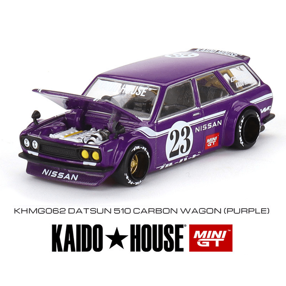 Kaido House x Mini GT - Datsun 510 Carbon Wagon (Purple) - Top CollectiblesDiecastMini GT