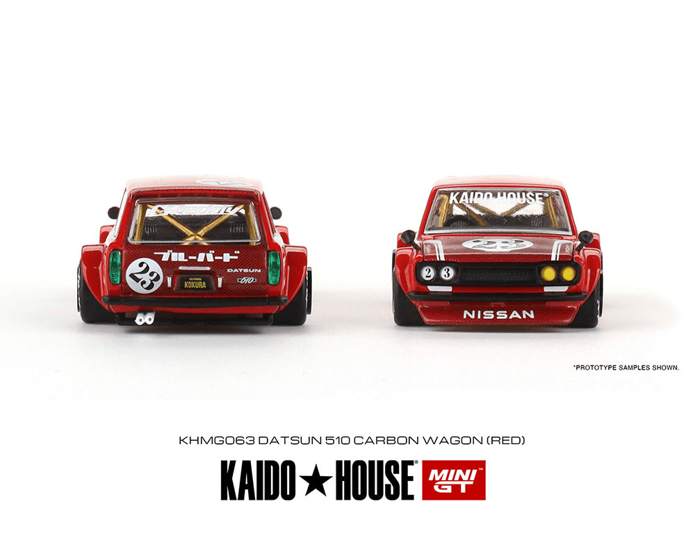 Kaido House x Mini GT - Datsun 510 Carbon Wagon (Red) - Top CollectiblesDiecastMini GT