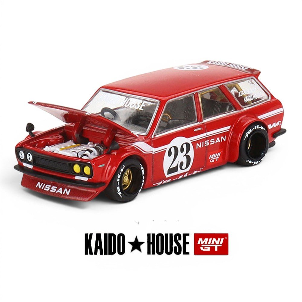 Kaido House x Mini GT - Datsun 510 Carbon Wagon (Red) - Top CollectiblesDiecastMini GT