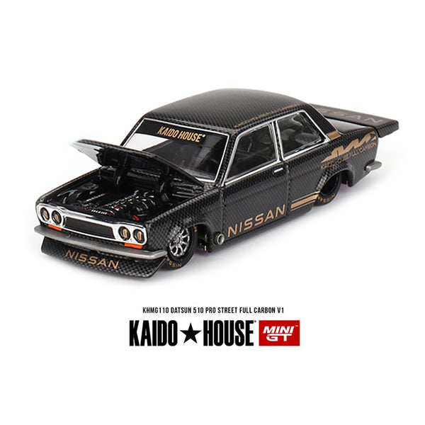 Kaido House x Mini GT - Datsun 510 Pro Street Full Carbon V1 - Black Carbon *Sealed, Possibility of a Chase* - Top CollectiblesDiecastMini GT